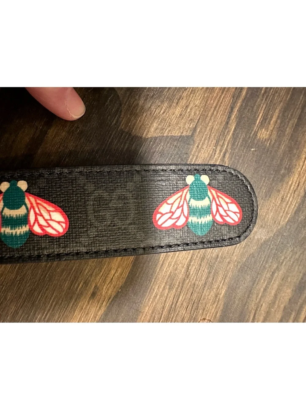 Gucci Black Bee-Print Leather Belt with Silver Double-G Buckle